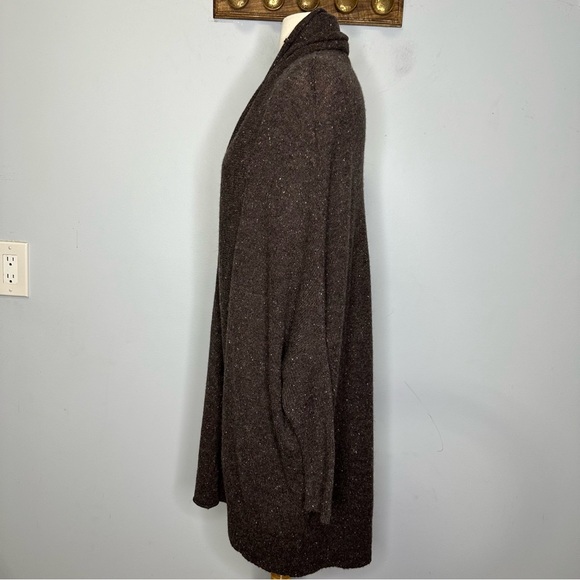 Subtle Luxury Brown Speckled 100% Cashmere Open Front Batwing Cardigan Size S/M - Picture 3 of 11